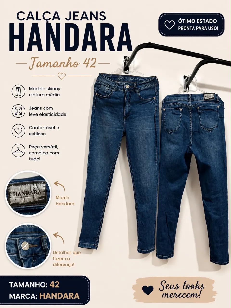3 Calças Feminina Handara Tamanho 42 - Foto 3