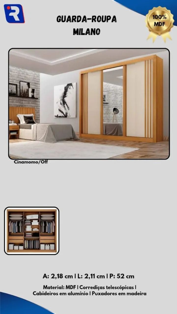 Guarda Roupa Moderno com Espelho e Design Amadeirado - Foto 4