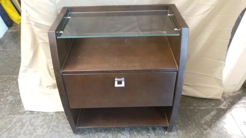 MESA DE CABECEIRA MADEIRA MACIÇA LOJA CASA SHOPING COM GAVETA E VIDRO