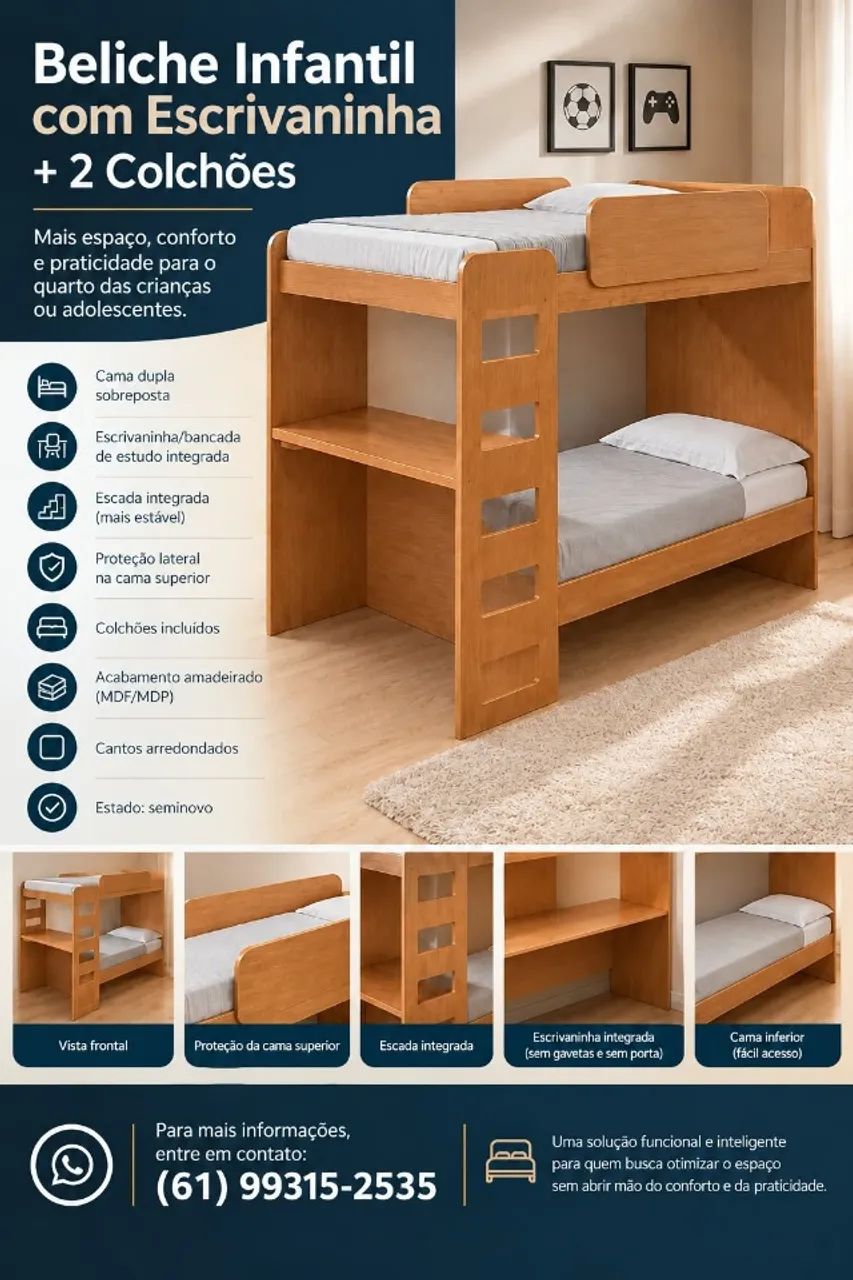 Beliche Infantil com dois Colchões