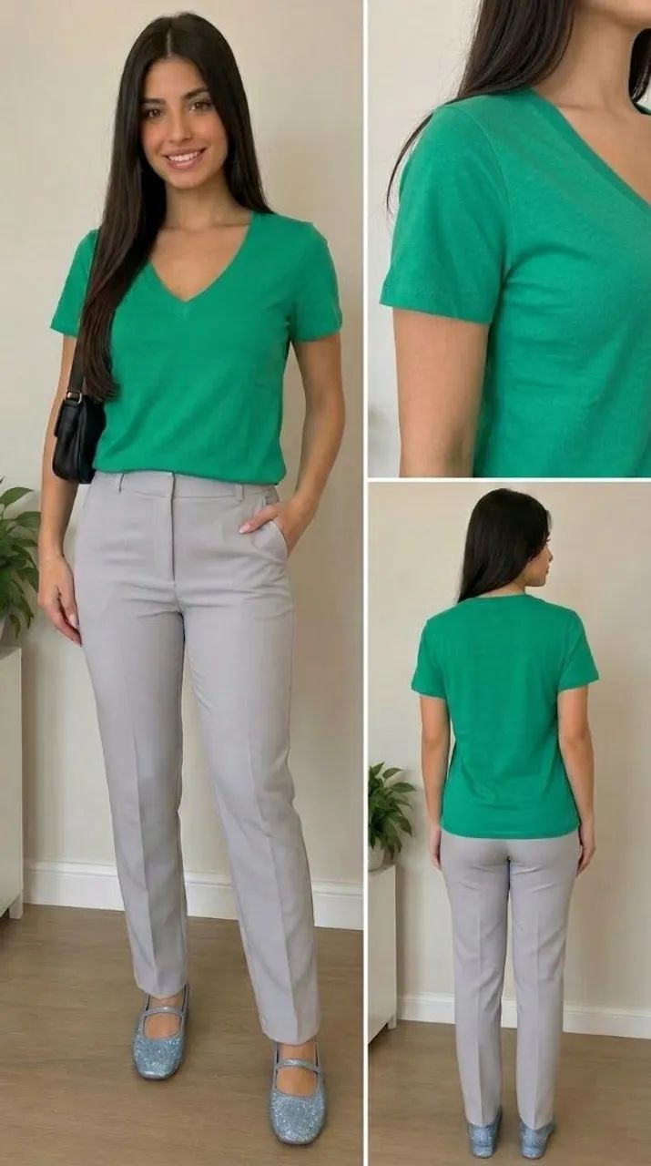 Blusa Basic ZARA verde M