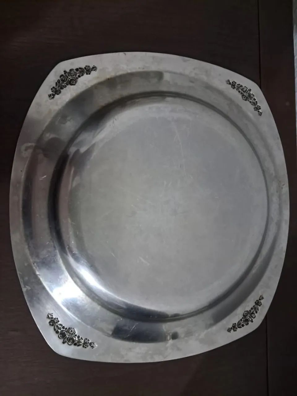 Antigo prato em inox com flores - Foto 3