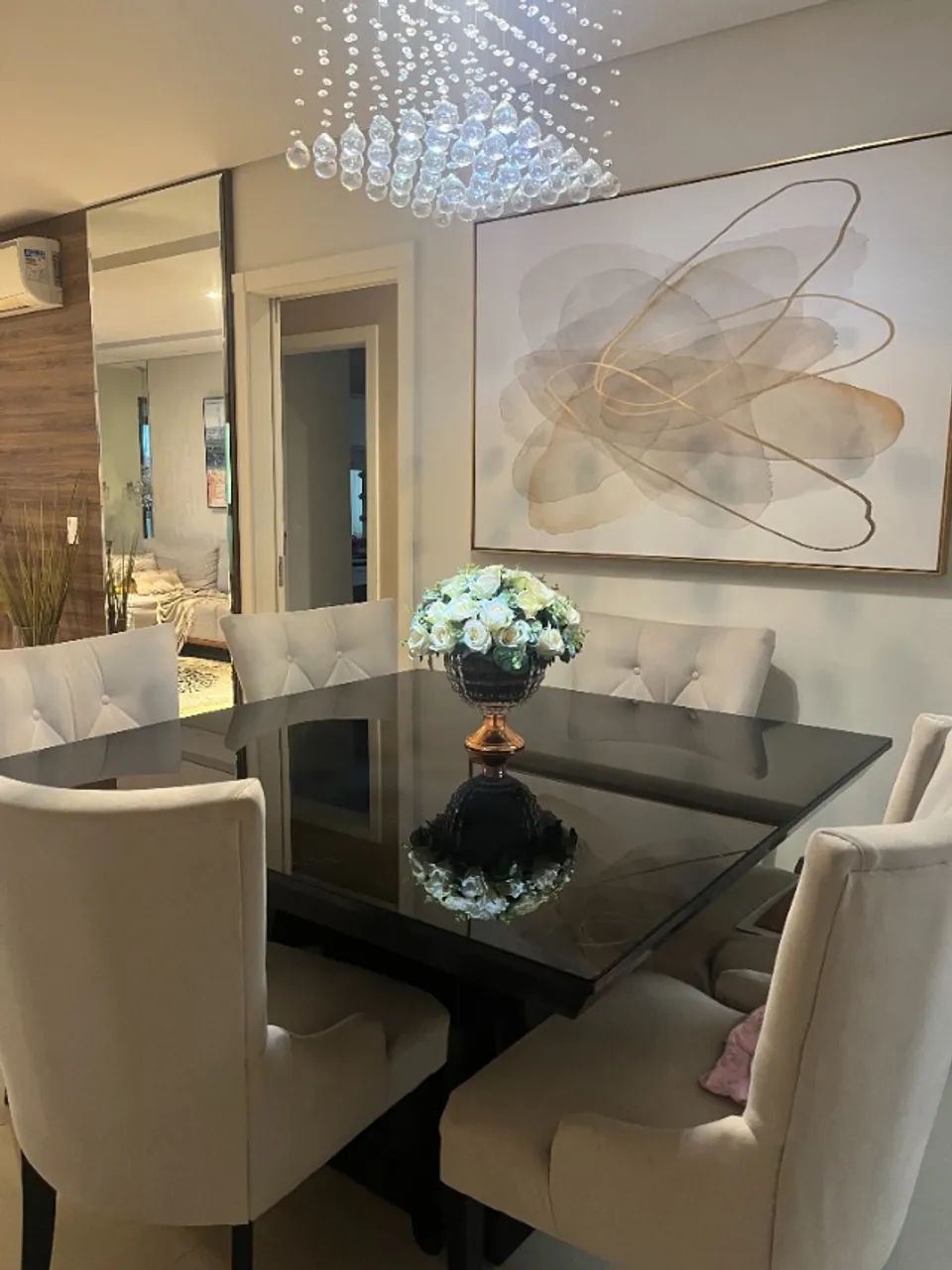 Mesa de Jantar  Quadrada Triângulo em Laca Preta para 6 lugares com as cadeiras inclusas  - Foto 2