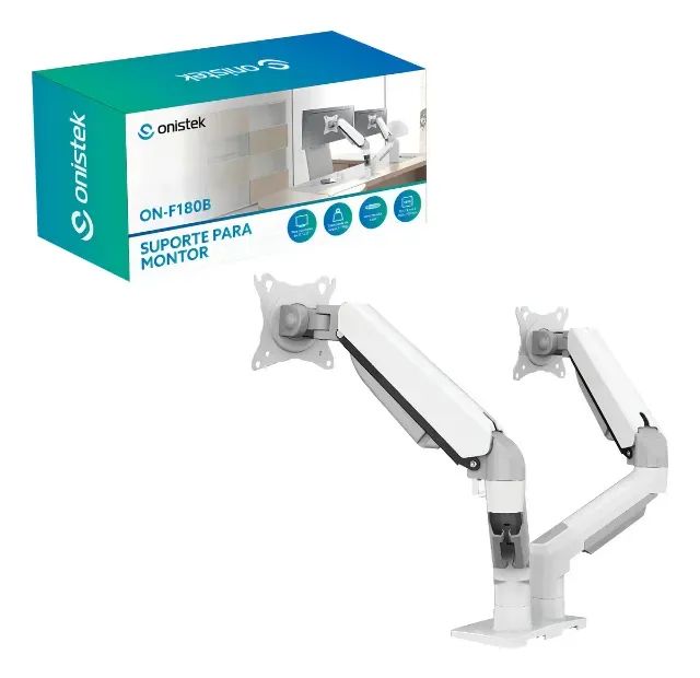 Suporte Duplo Para Monitor De 17 Até 27 Pol Pistão Gas Branco