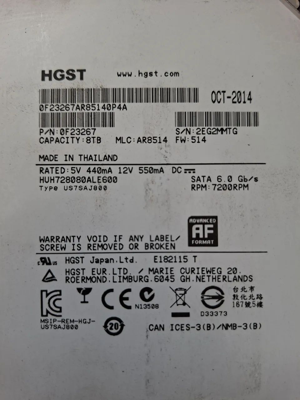HD Sata HGST 8TB