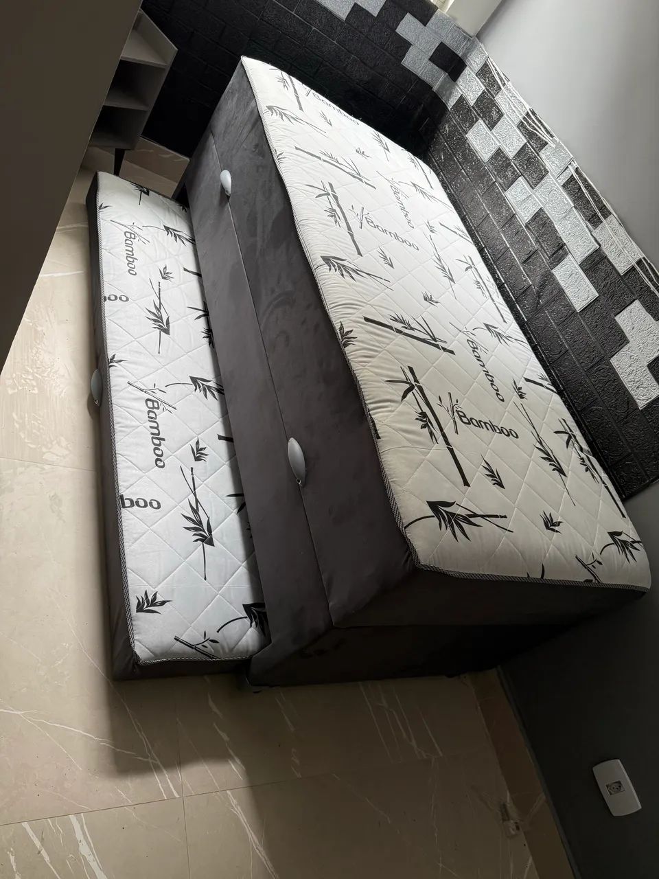 Cama baú solteiro com auxiliar 3 em 1 com colchão acoplado 