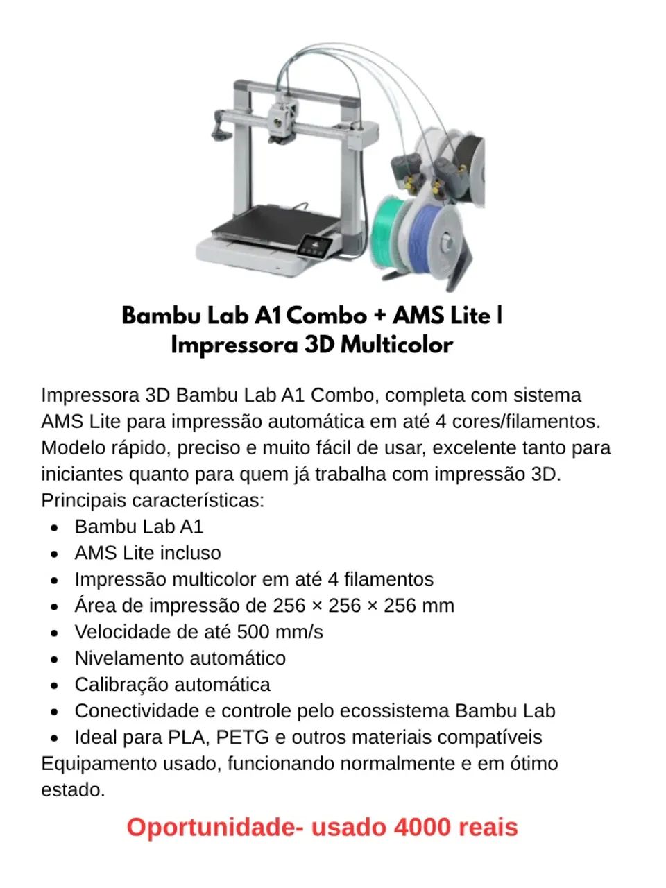 Bambu Lab A1 Combo + AMS Lite I Impressora 3D Multicolor