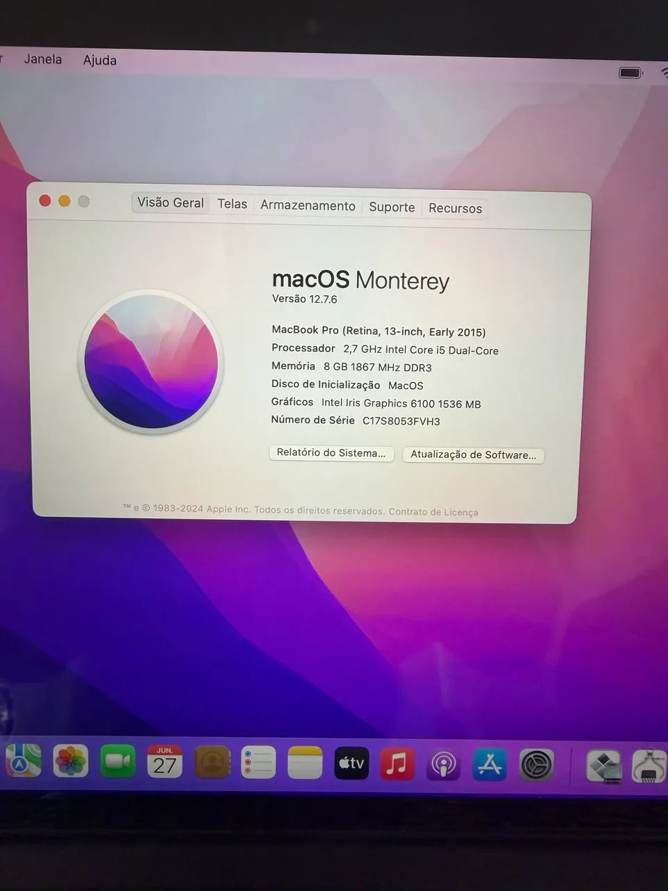 MacBook Pro 2015 bateria nova 100%