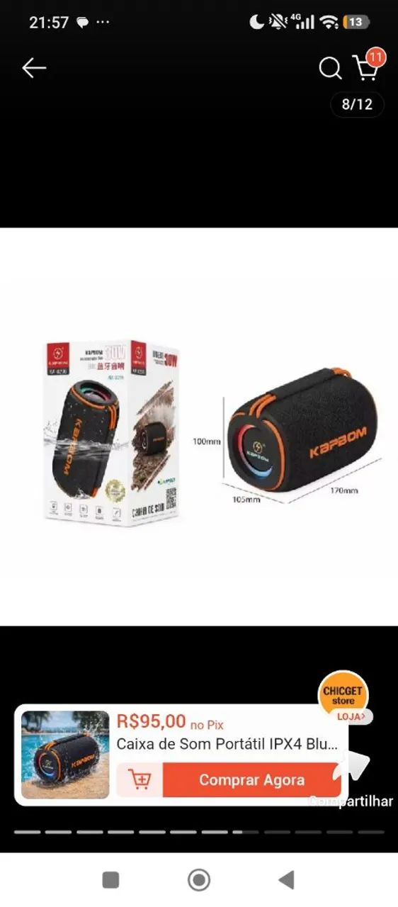 Caixa de Som Portátil Bluetooth KAPBOM - Foto 4