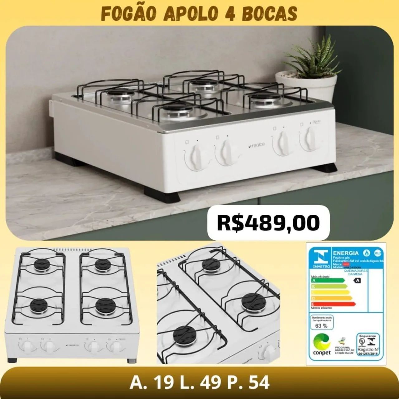 Fogão de bancada Apolo 4 bocas