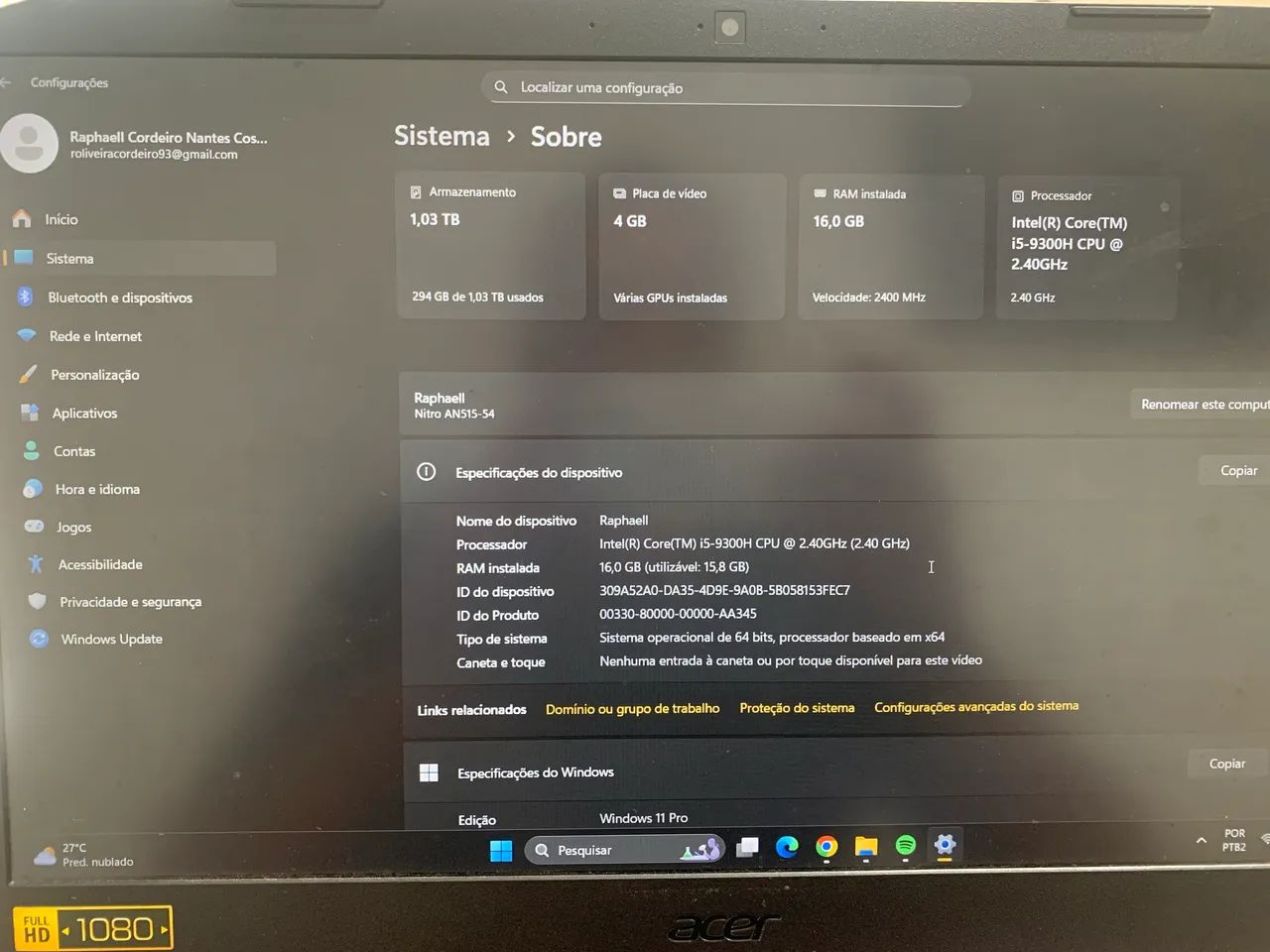Notebook Gamer Nitro 5 16Gb Muito conservado  - Foto 4