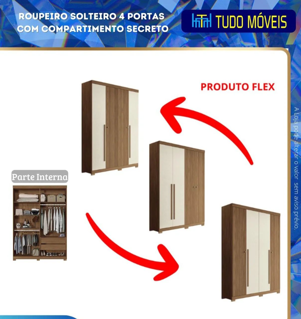 ROUPEIRO  SOLTEIRÃO 4 PORTAS COM COMPARTIMENTO SECRETO  - Foto 5