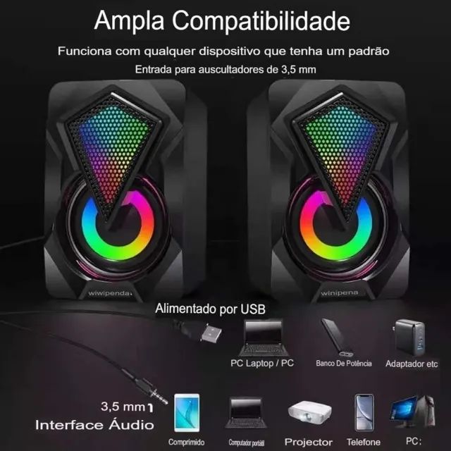 Caixa de Som para PC e Notebook 6W com LED RGB Gamer - Foto 3
