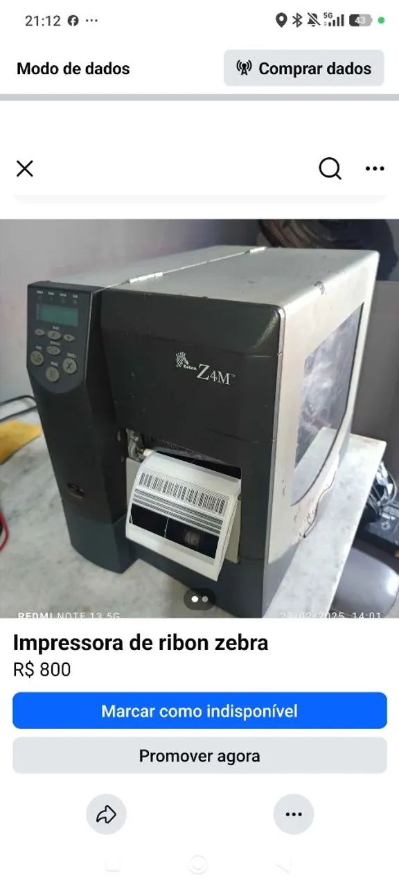 Impressora ribom zebra m4 como nas fotos