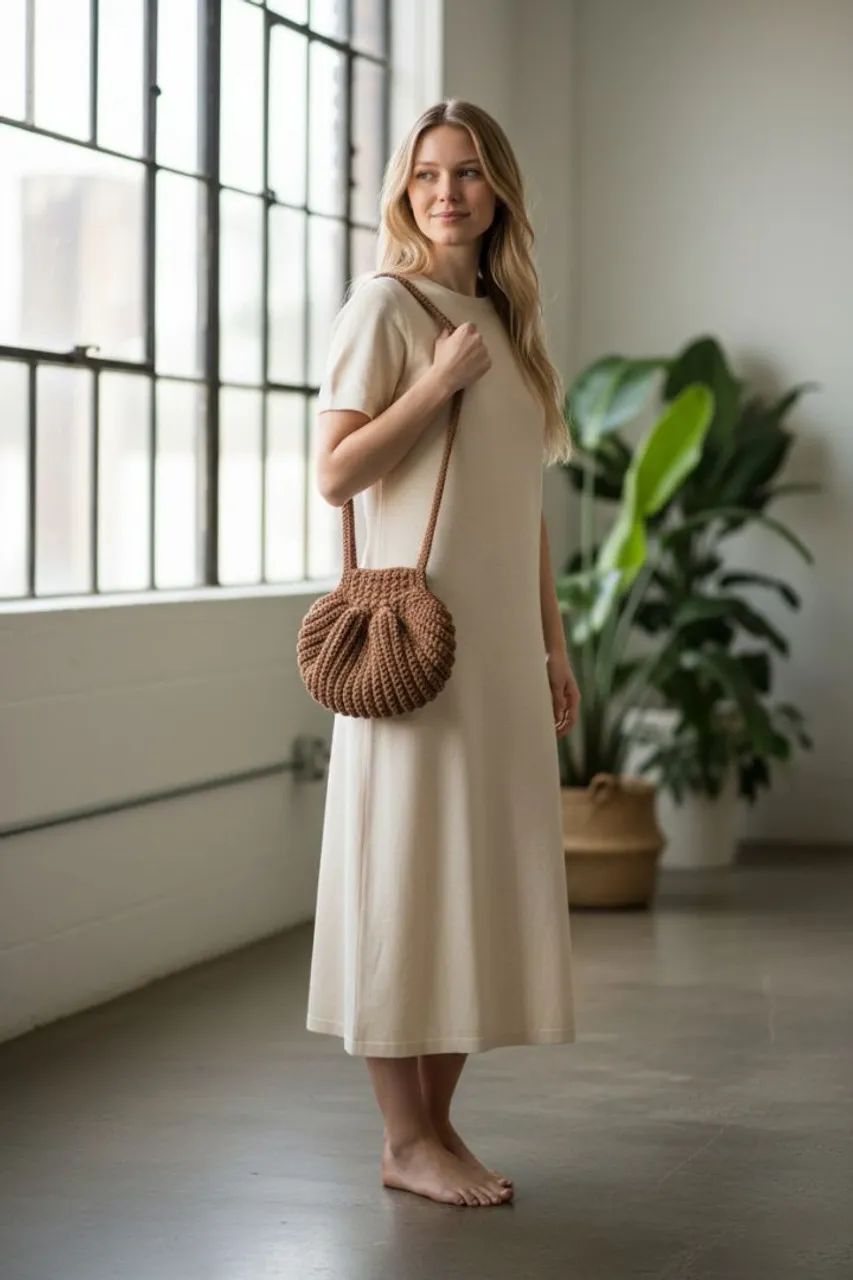 Bolsa em croche artesanal caramelo