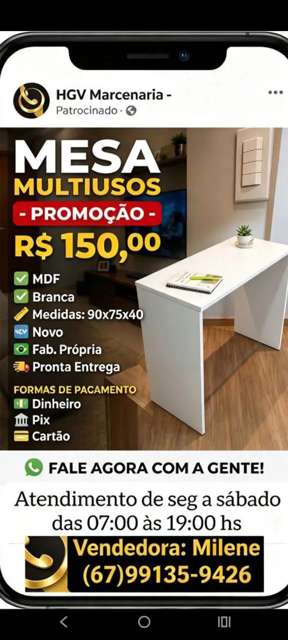 Mesa multiuso em MDF branco TX 