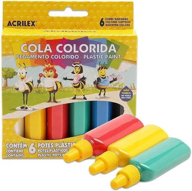 Cola Colorida Acrilex 23g   Kit com 6 Cores Sortidas Material Escolar  Papelaria