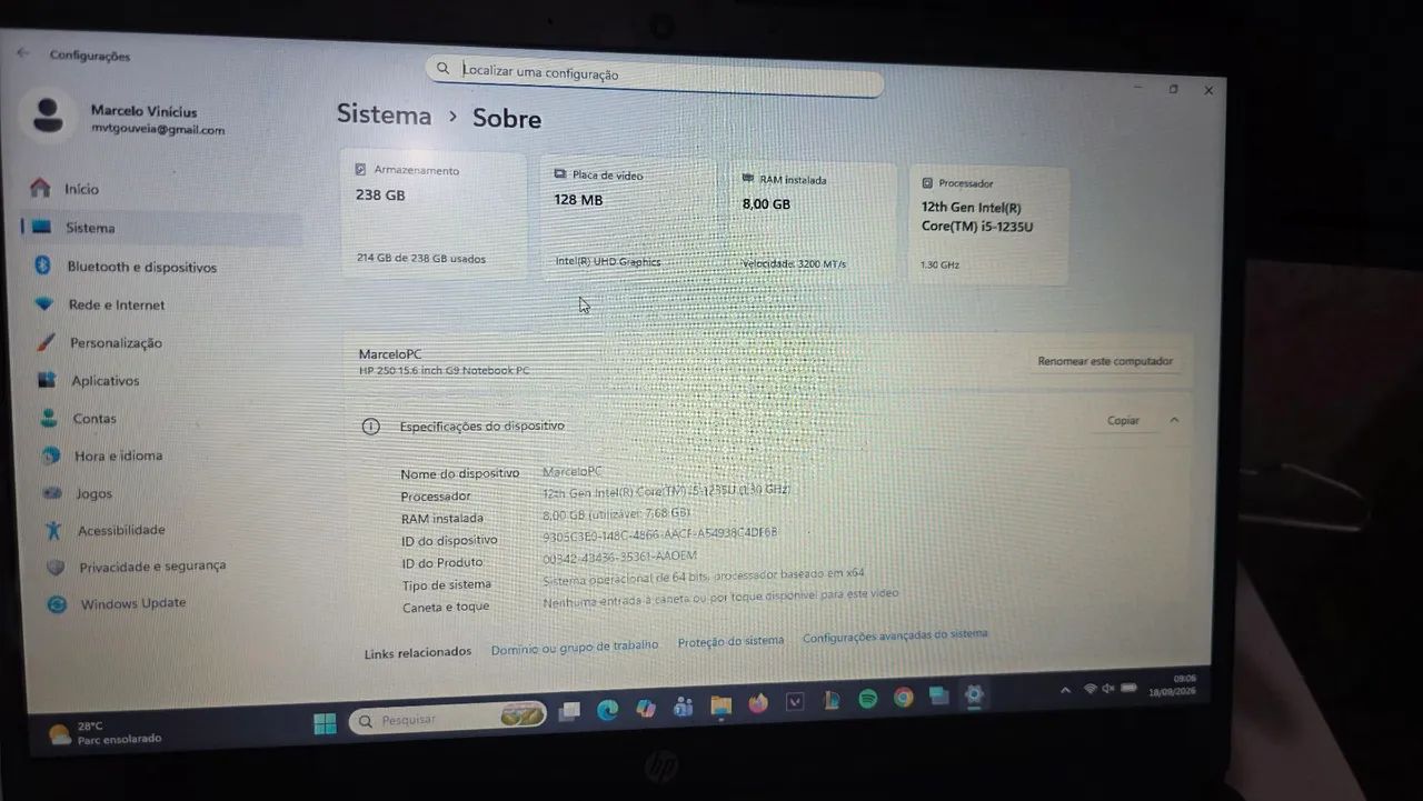 Notebook HP 250 G9 - Memoria RAM 8GB, 12th gen Intel Core - i5 - 238 gb SSD - Foto 4