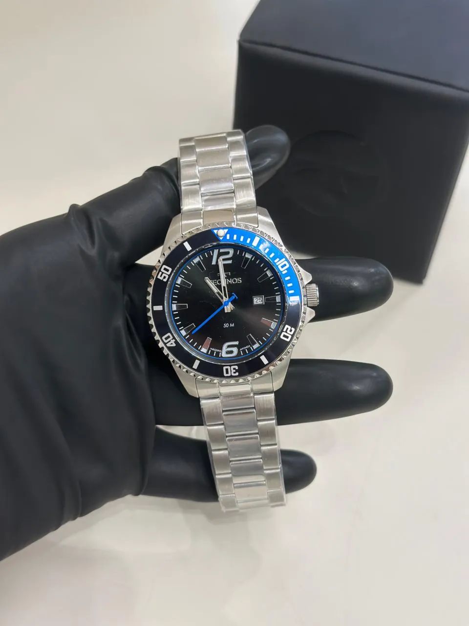 Relógio technos submariner preto e azul novo + caixa  - Foto 4
