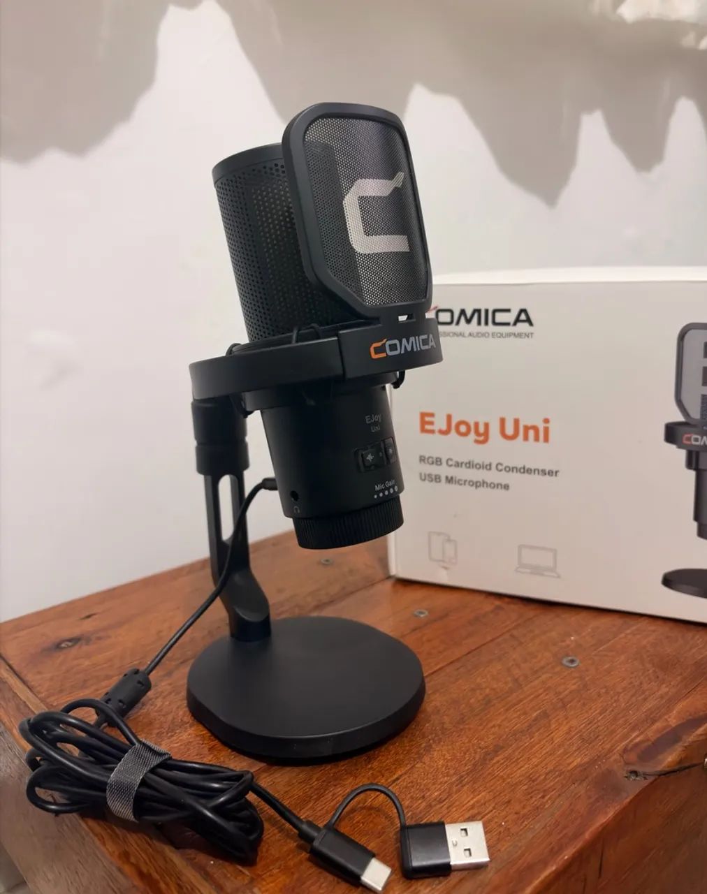 COMICA EJoy Uni Microfone USB Gamer RGB, Cancelamento de Ruído e Controle de Ganho