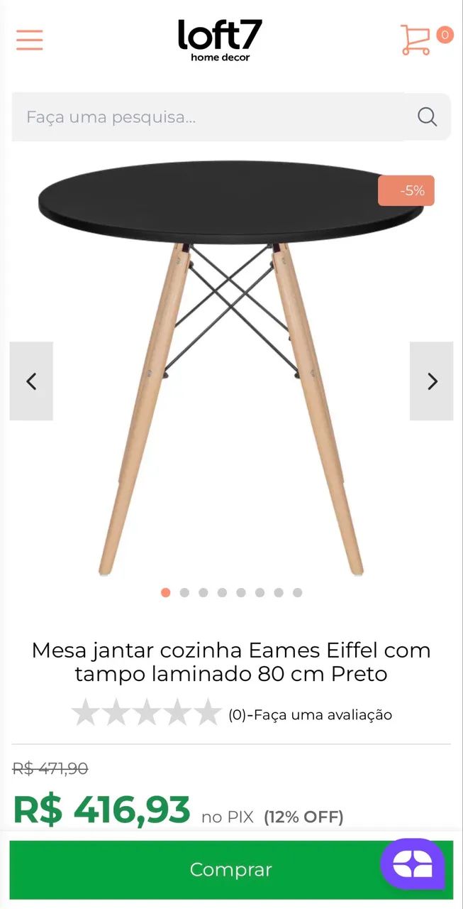 Mesa jantar cozinha Eames Eiffel com tampo laminado 80 cm Preto