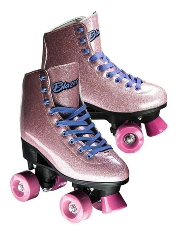 Patins Rollers 4 Rodas Rosa Com Glitter 37