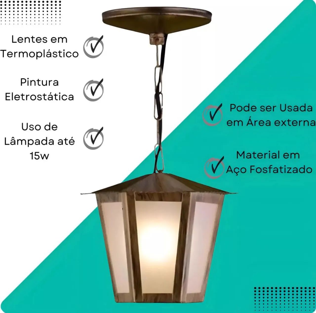 Lustre Pendente Colonial Sextavado L-1-C Ouro Velho 110V/220V - Foto 2