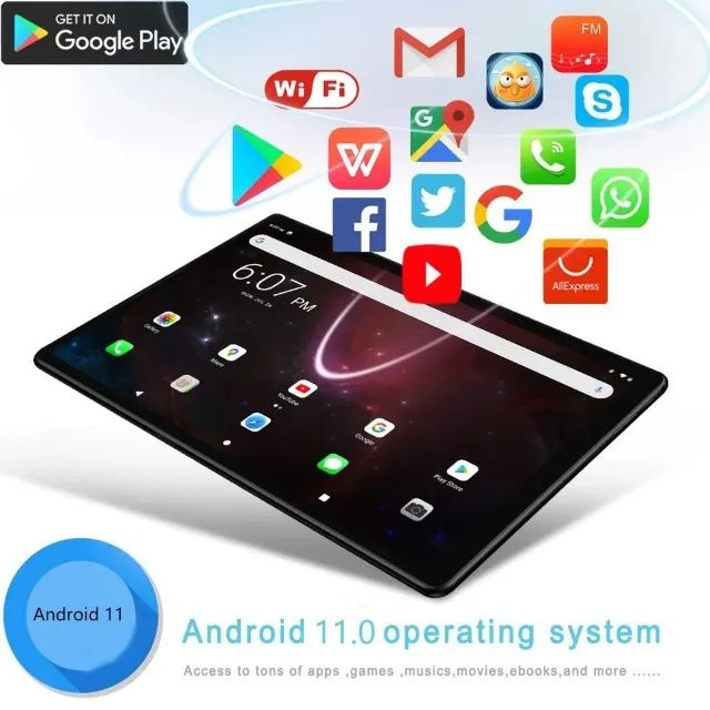 Tablet 10.1 pol. câm. duplas, Dual sim call, octa Core 4GB  ram + 64gb+case
