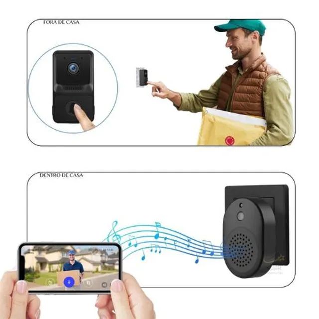 Campainha Sem Fio Com Câmera Wifi Inteligente Áudio vídeo porteiro por app