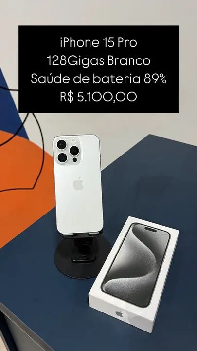 ［美品］Apple iPhone 15 pro 128gb 箱　バッテリー89% iPhone 15 Pro 128GB Branco Saúde de bateria 89% R$ 5.100,00 Semi