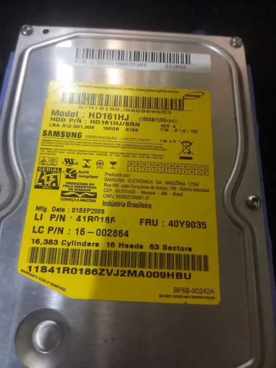 HD Samsung 160GB com windows 10