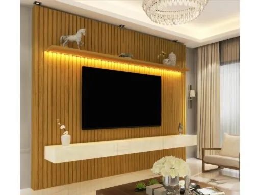 Painel de TV Moderno com Iluminação e Ripado l54 - Foto 2