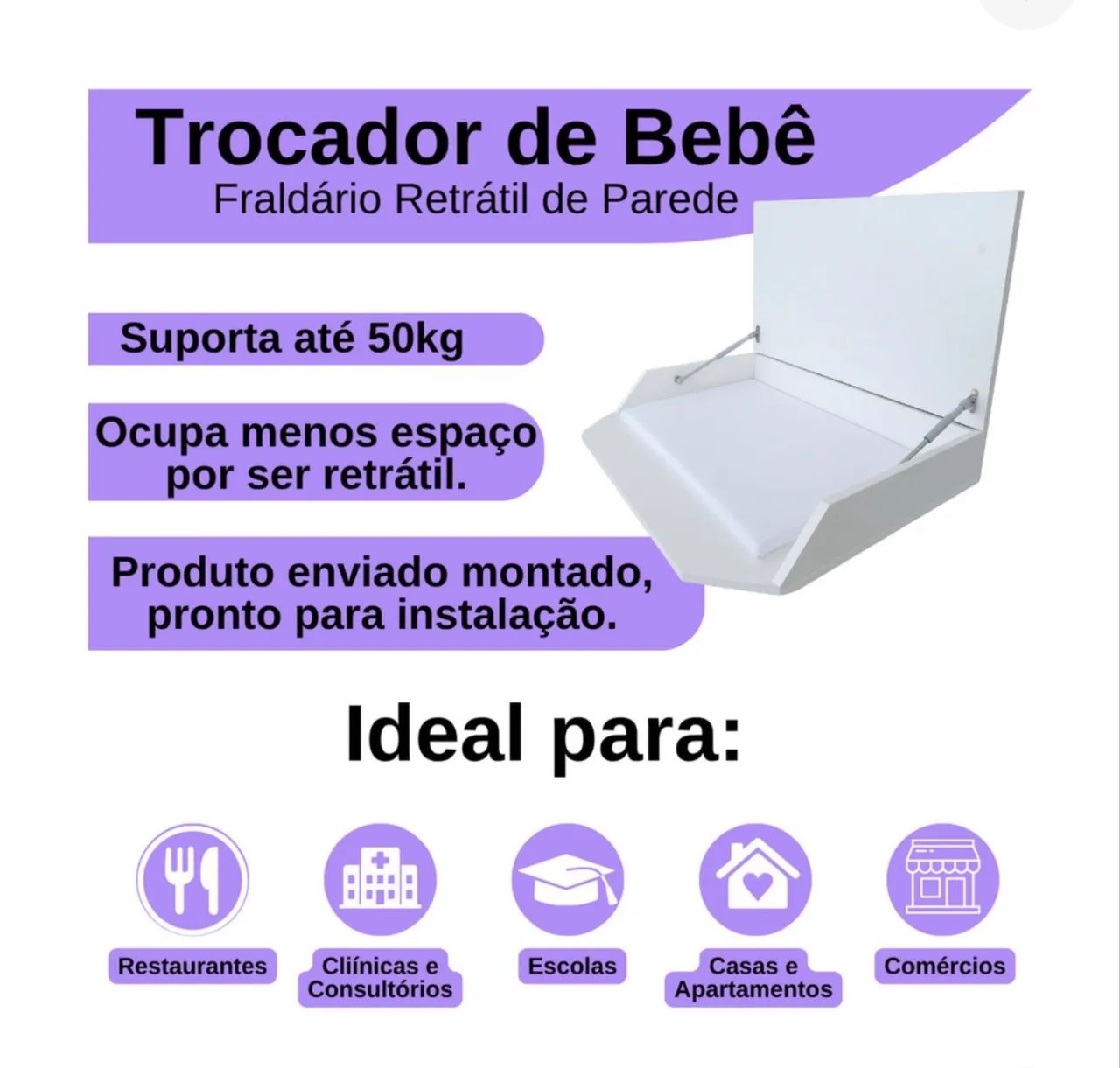 Trocador Bebê Fralda Fraldário De Parede Retrátil Dobrável Colchonete Dgi - Foto 3