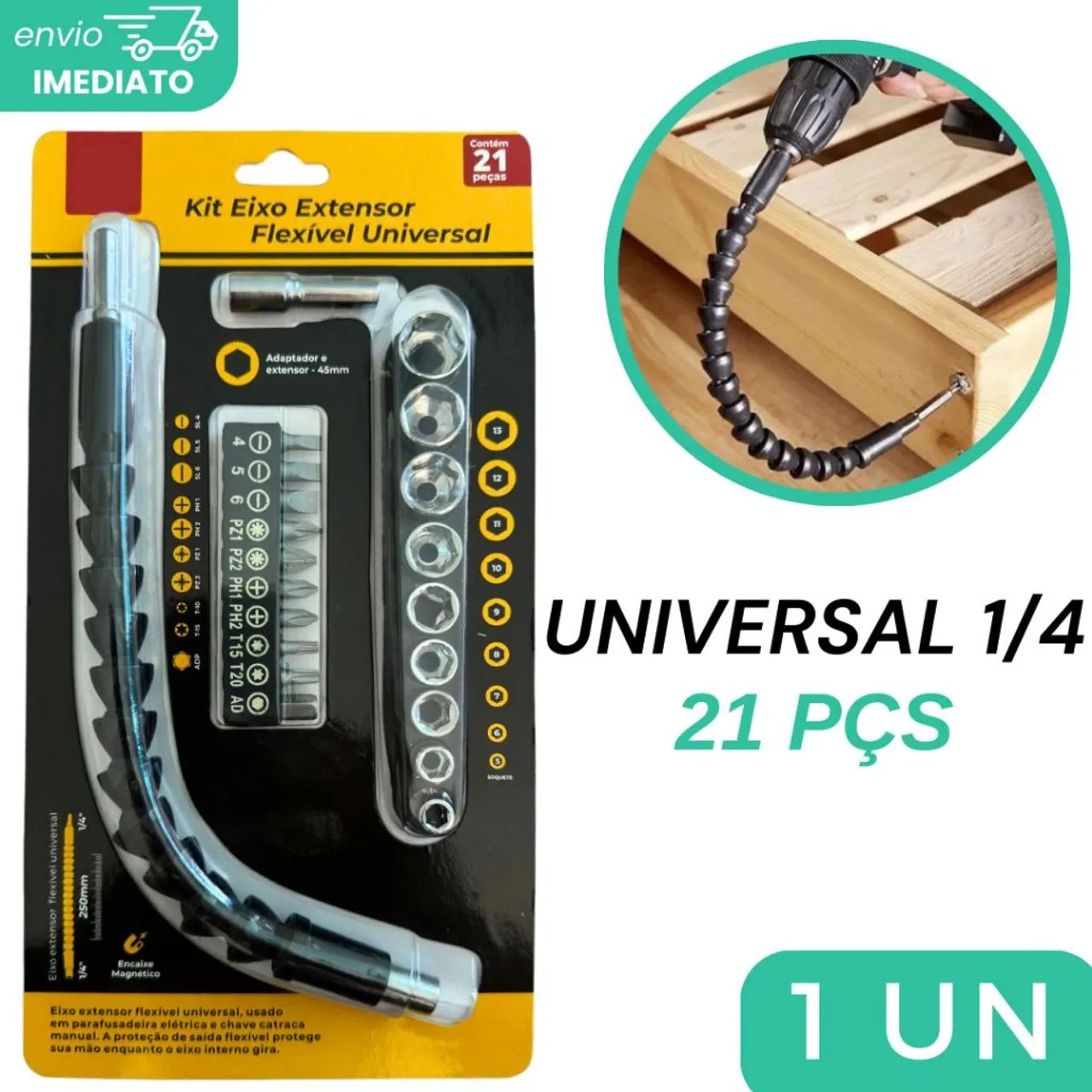 Extensor bicos ponteiras e bits 21 pcs para parafusadeira - Foto 4