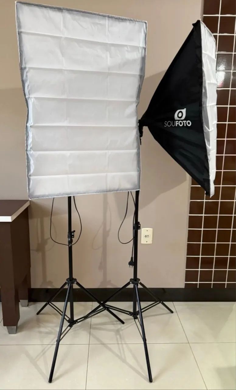 kit 2 softbox 50 cm x 70 cm bocal e27 110 v com tripé soufoto