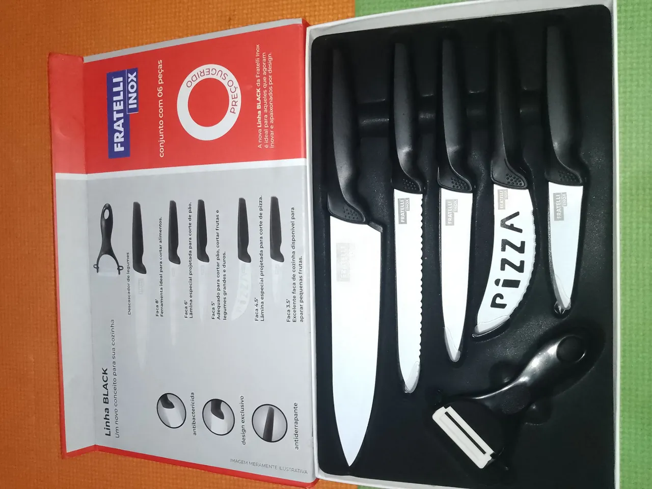 Conjunto de Facas Fratelli Inox Black com 6 Peças