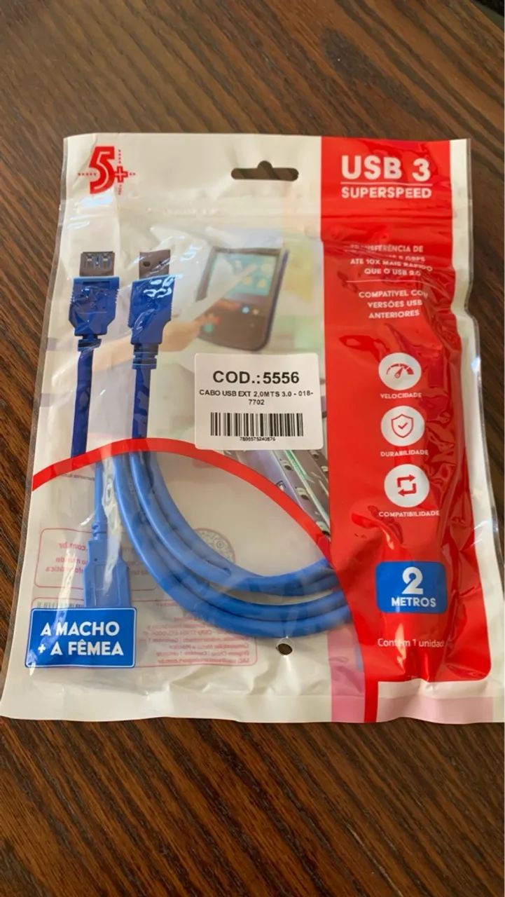 Cabo USB Extensor 3.0 Macho x Fêmea 2 Metros