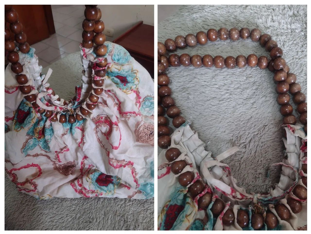 Vendo linda bolsa de tecido boho vintage com alça de madeira  - Foto 4