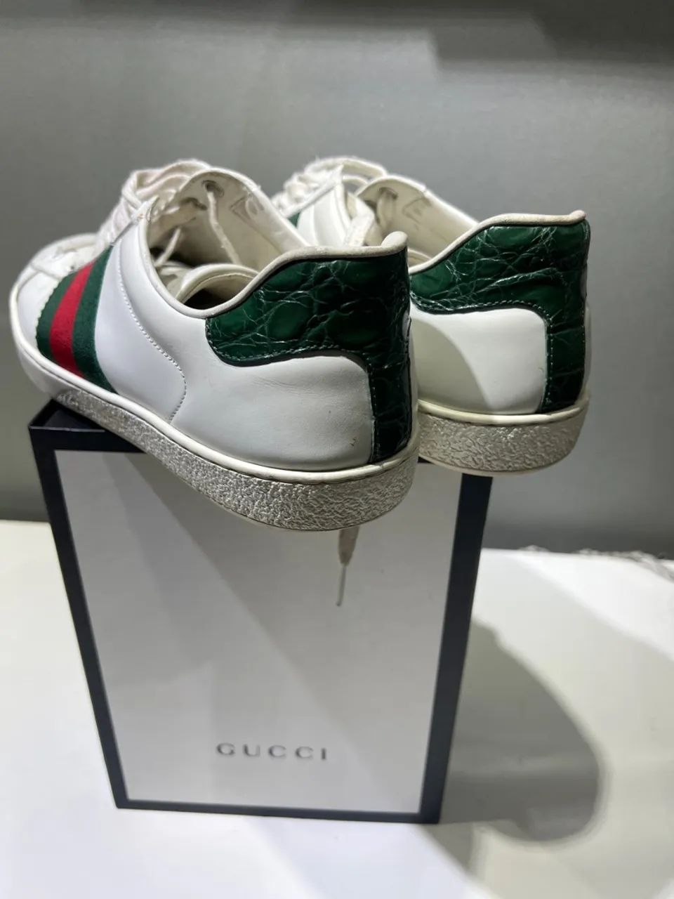 Tênis Gucci  Croco original com nota e caixas TAM 40 Ace Branco 