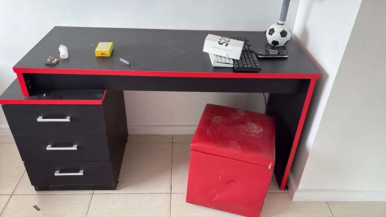 Black Gaming Desk with Red Accents