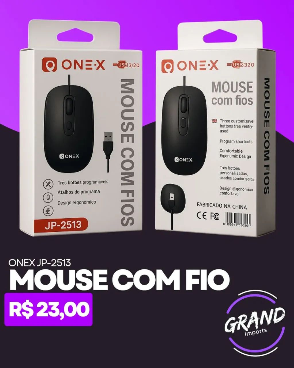 Mouse com fio Onex