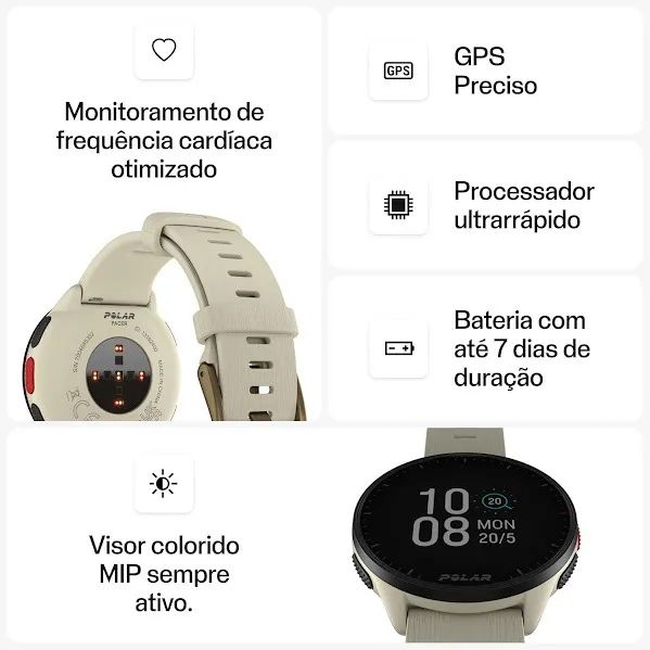 RELOGIO POLAR PACER BRANCO - TAM P/G (REEMBALADO) - Foto 3