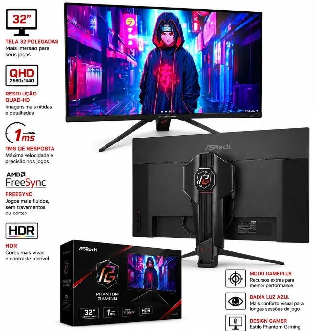 Monitor Gamer ASRock Phantom Gaming 32PL 165Hz 2K Quad-HD + HDR na Caixa. - Foto 3
