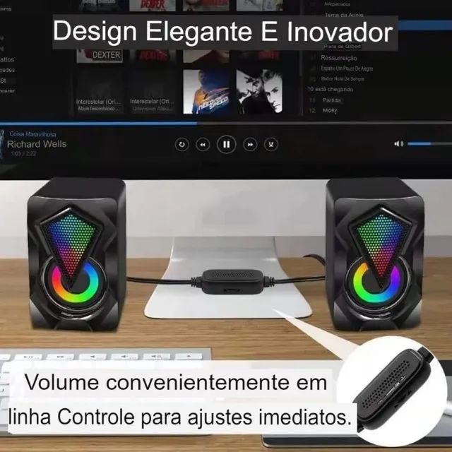 Caixa de Som para PC e Notebook 6W com LED RGB Gamer - Foto 2