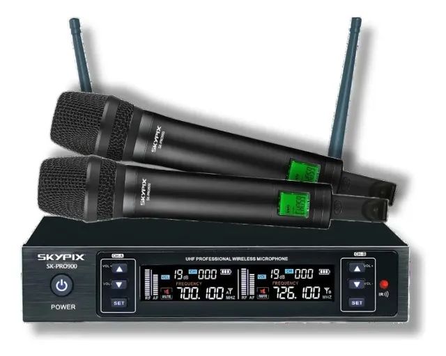 Microfone Sem Fio Duplo De Mão Skypix Sk-pro 900 - Microfones e