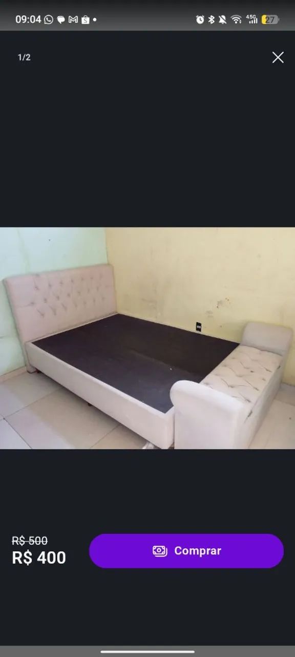 Cama de casal com cabeceira e baú