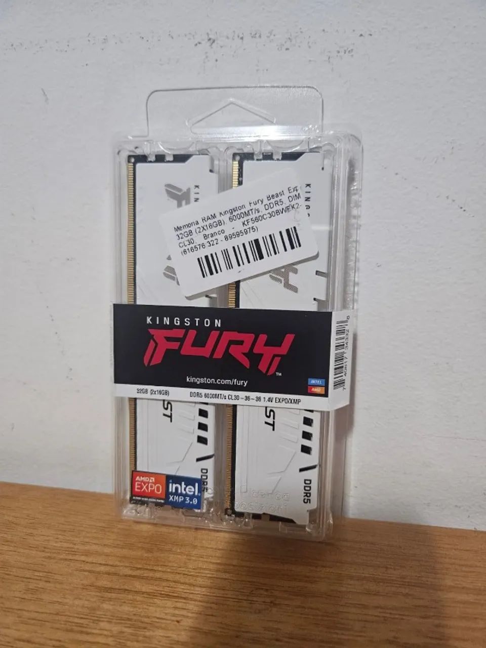 Memória RAM DDR5 Kingston 32gb (2x16gb) 6000mhz CL30 Branca - Nova e Lacrada! - NF