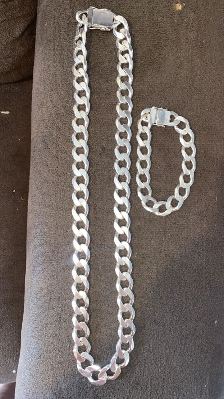 CORDÃO E PULSEIRA DE PRATA MACIÇA 925