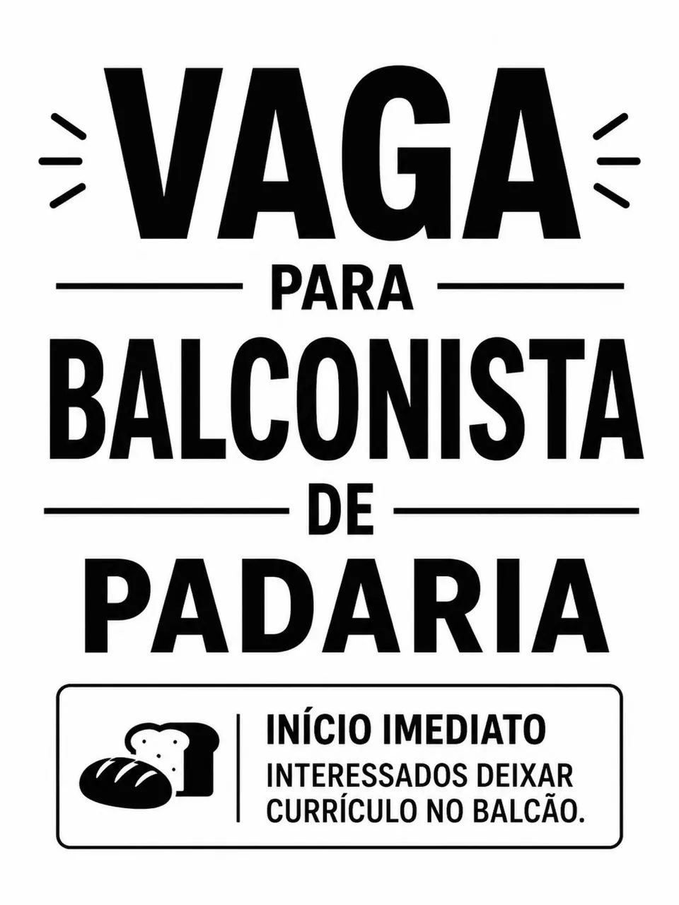 Vaga balconista de padaria 