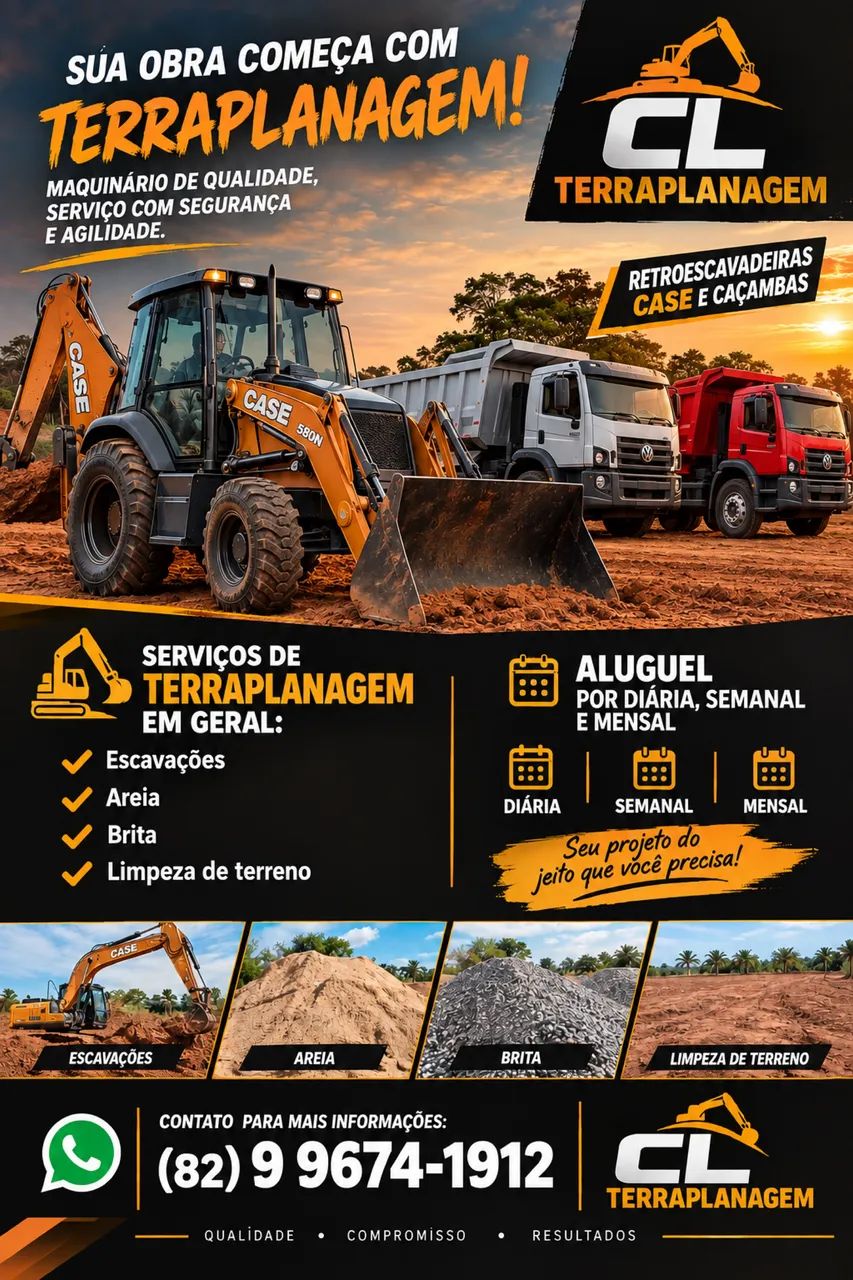 Alugo retroescavadeira e caçamba maquinário 